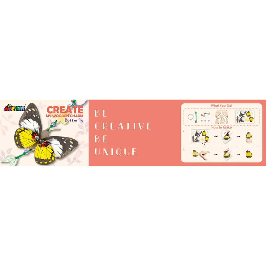 Set creativo de madera - Llavero Mariposa, colección Natural Creations