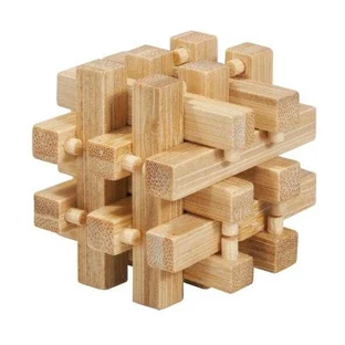 Logic game IQ in bamboo wood in metal box-2