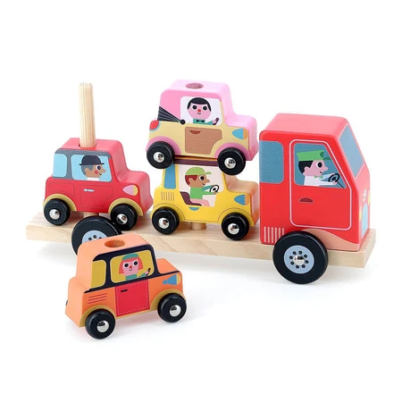Truck with 4 cars - Wooden stacking toy - Vilac