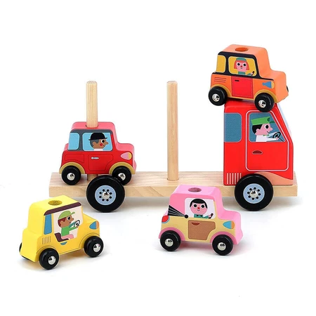 Truck with 4 cars - Wooden stacking toy - Vilac