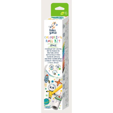 Selbstklebendes Zeichenrollenset - 3 m und 12 Buntstifte, Space - Haku Yoka