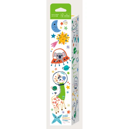 Selbstklebendes Zeichenrollenset - 3 m und 12 Buntstifte, Space - Haku Yoka