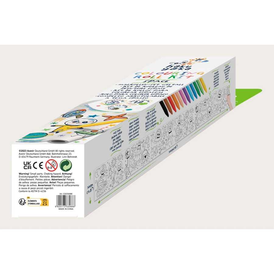 Selbstklebendes Zeichenrollenset - 3 m und 12 Buntstifte, Space - Haku Yoka