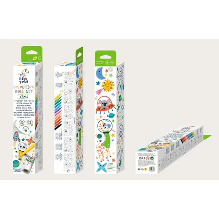 Selbstklebendes Zeichenrollenset - 3 m und 12 Buntstifte, Space - Haku Yoka
