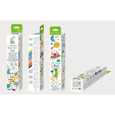 Selbstklebendes Zeichenrollenset - 3 m und 12 Buntstifte, Space - Haku Yoka
