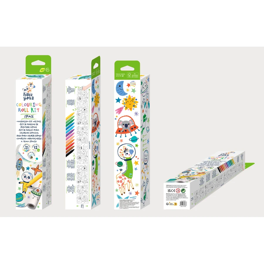Selbstklebendes Zeichenrollenset - 3 m und 12 Buntstifte, Space - Haku Yoka