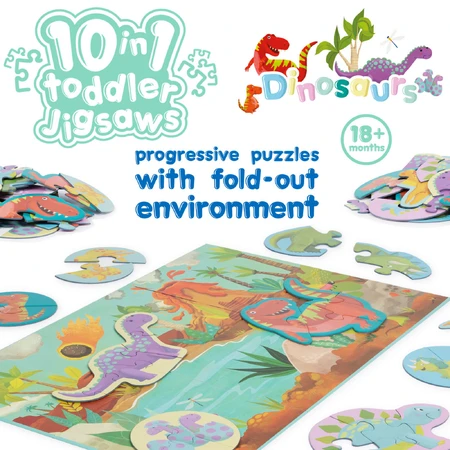 Puzzle progresivo infantil 10 en 1, Boppi - Dinosaurios