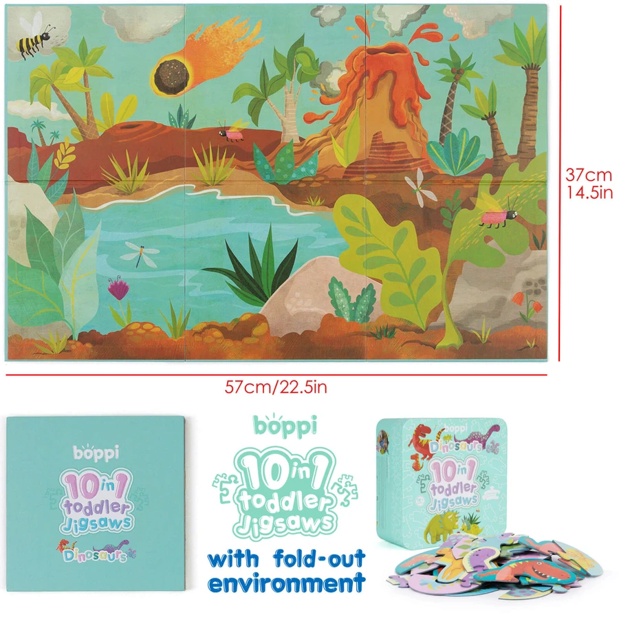 Puzzle progresivo infantil 10 en 1, Boppi - Dinosaurios