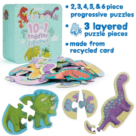 Puzzle progresivo infantil 10 en 1, Boppi - Dinosaurios