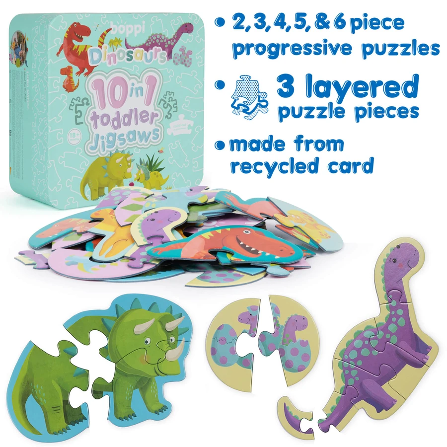 Puzzle progresivo infantil 10 en 1, Boppi - Dinosaurios