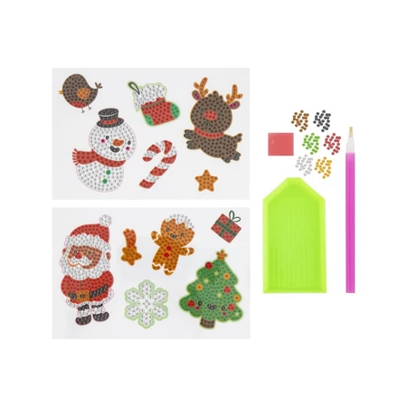 Set creativo con temática navideña, Crea 12 pegatinas navideñas con la técnica de pintura diamante