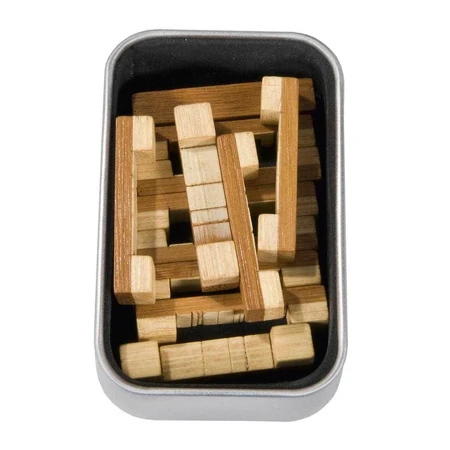 Logic game IQ in bamboo wood in metal box-8