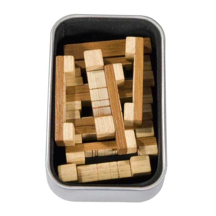 Logic game IQ in bamboo wood in metal box-8