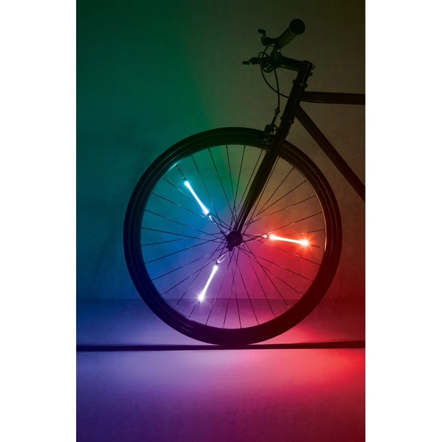 Tubular LED lights for bicycle wheels, SpinBrightz, multicolor