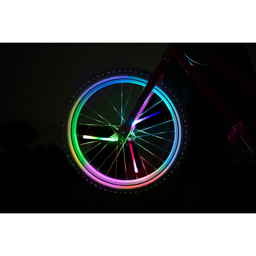 Tubular LED lights for bicycle wheels, SpinBrightz, multicolor