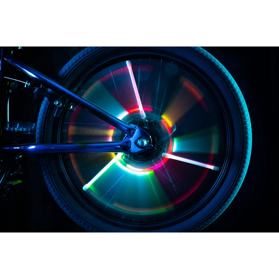 Tubular LED lights for bicycle wheels, SpinBrightz, multicolor