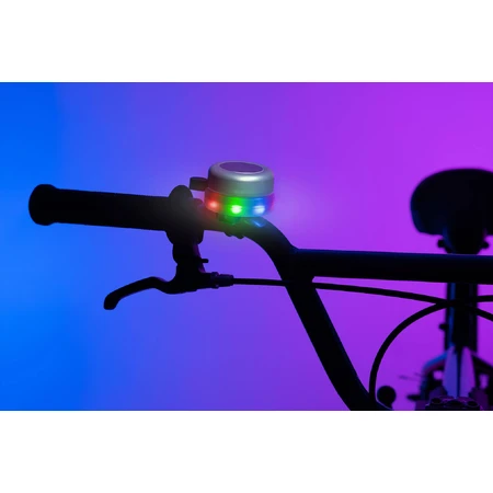 Sonnette de vélo avec lumières LED multicolores, argentée