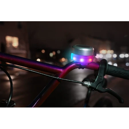 Sonnette de vélo avec lumières LED multicolores, argentée