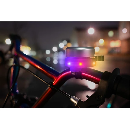 Sonnette de vélo avec lumières LED multicolores, argentée