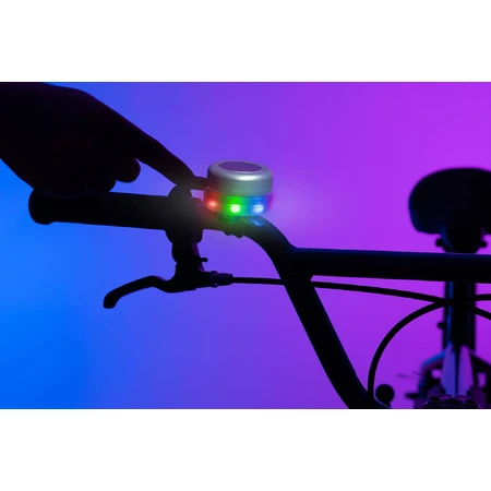 Sonnette de vélo avec lumières LED multicolores, argentée
