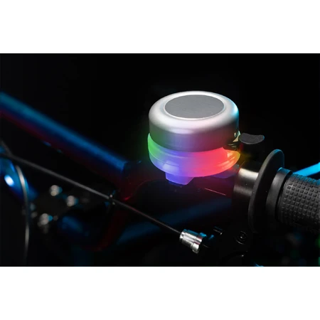 Sonnette de vélo avec lumières LED multicolores, argentée
