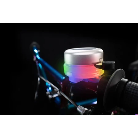 Sonnette de vélo avec lumières LED multicolores, argentée