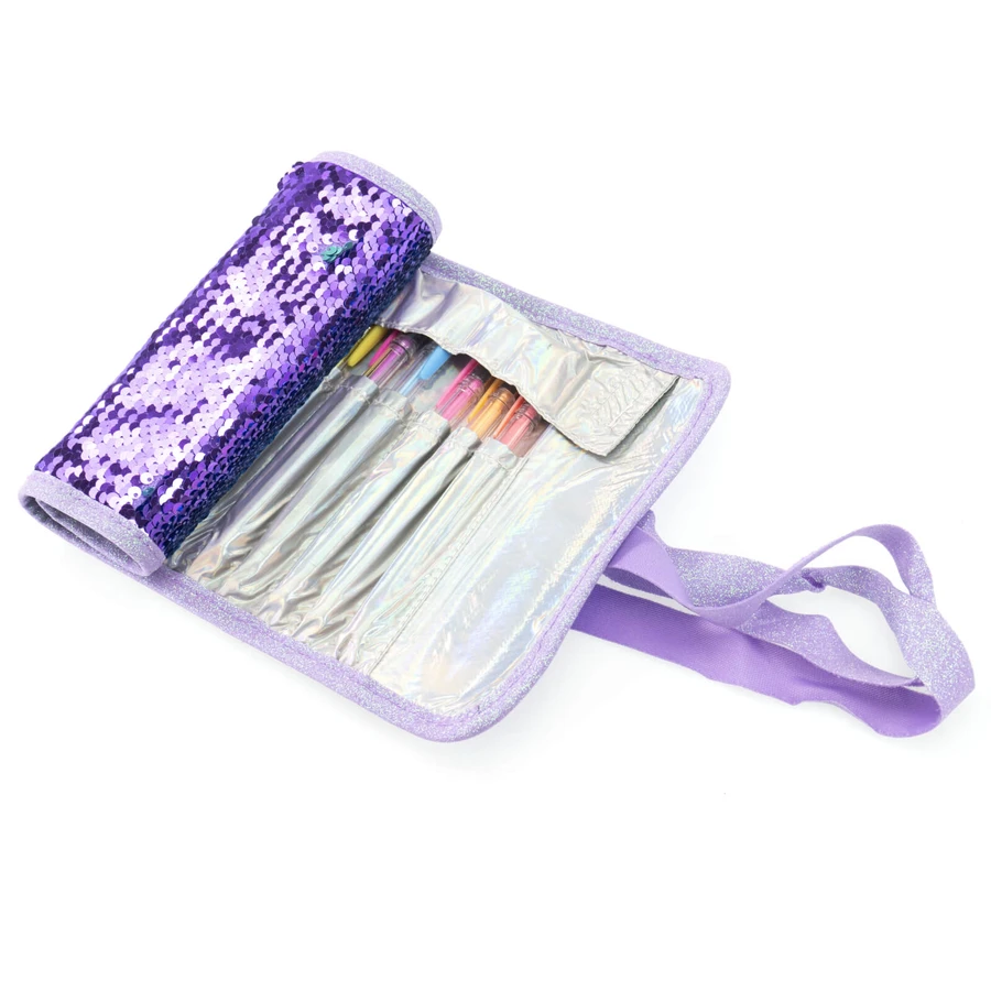 Stylo roulant Girabrilla - avec paillettes réversibles et set de 12 stylos gel + 6 marqueurs doubles
