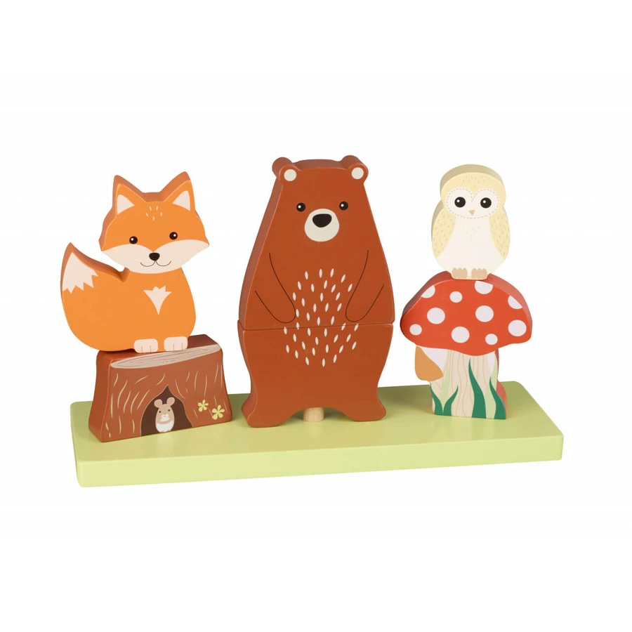 Jucarie din lemn de stivuit cu animalele padurii, Orange Tree Toys