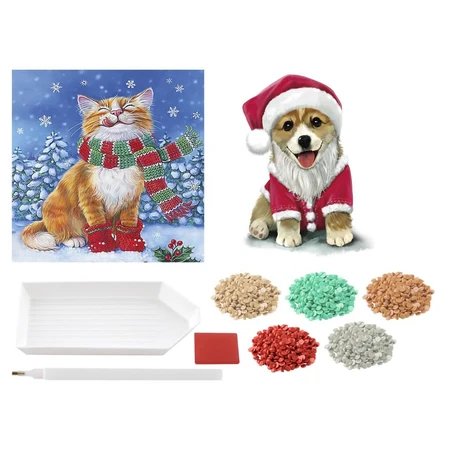 Set creativo DIY, tarjetas de Navidad, gatito y perrito