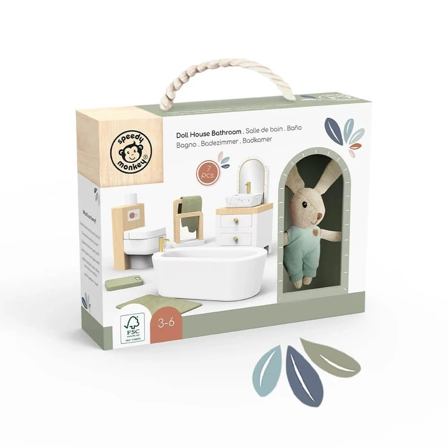 Ensemble de meubles de salle de bain pour maison de poupée, Speedy Monkey