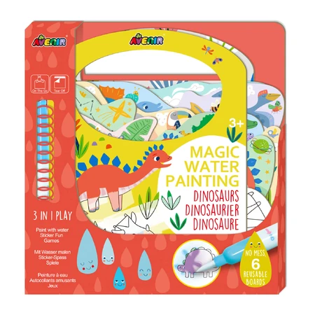 Libro portátil de pintura en acuarela, pegatinas y juegos - Dinosaurios