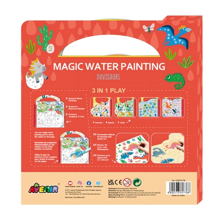 Libro portátil de pintura en acuarela, pegatinas y juegos - Dinosaurios