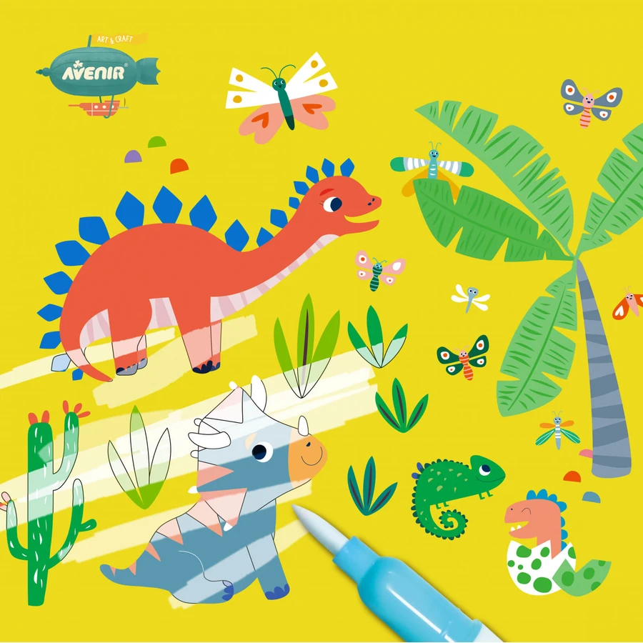 Libro portátil de pintura en acuarela, pegatinas y juegos - Dinosaurios