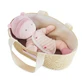 Baby plush baby in natural basket - 28 cm, pink