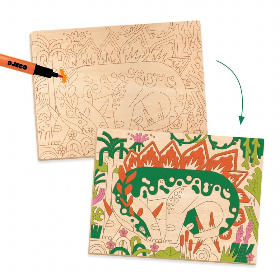 Taller de pintura en madera sobre dinosaurios, Djeco