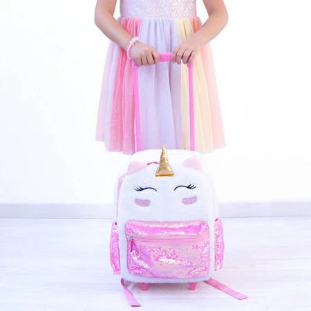 Girabrilla trolley-rugzak voor meisjes - Unicorn Magic, met omkeerbare pailletten en stevige wielen