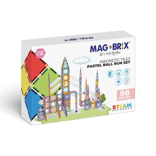 Set magnetic Magblox - 98 piese, circuit cu bile PASTEL - Magbrix Marble Run