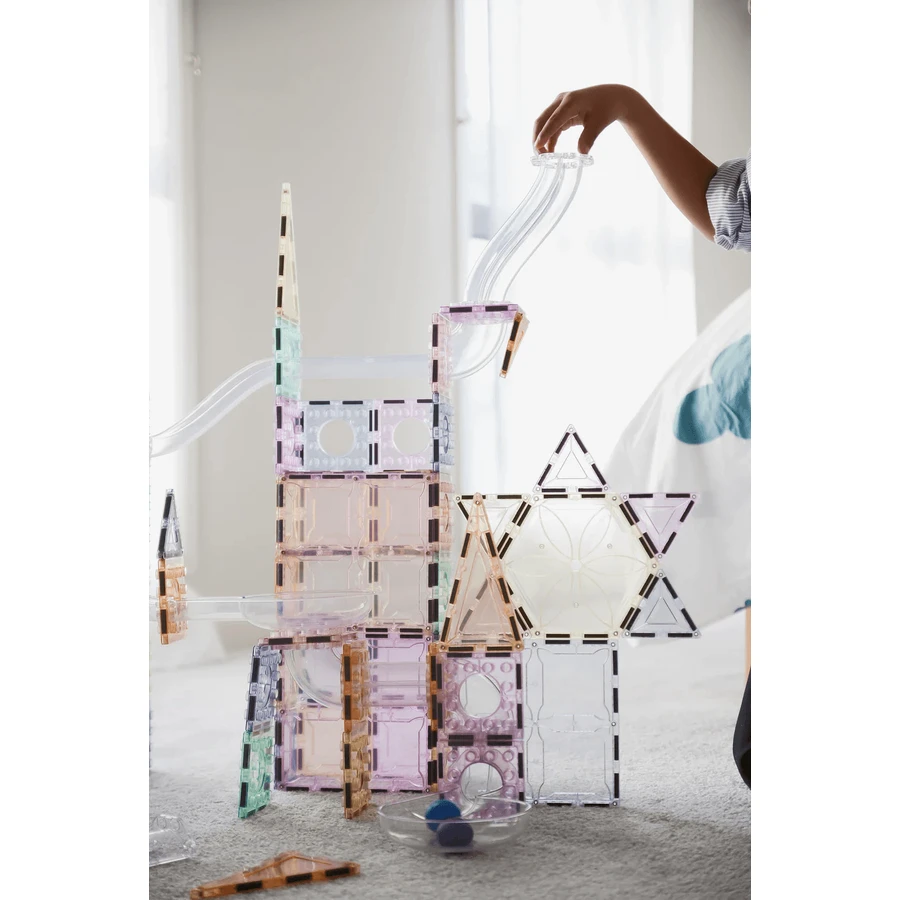 Set magnetic Magblox - 98 piese, circuit cu bile PASTEL - Magbrix Marble Run