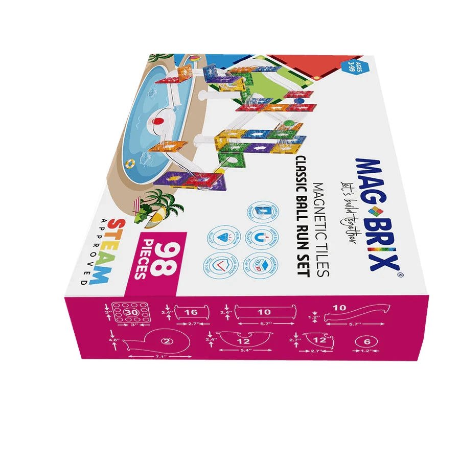 Set magnetic Magblox - 98 piese, circuit cu bile PASTEL - Magbrix Marble Run