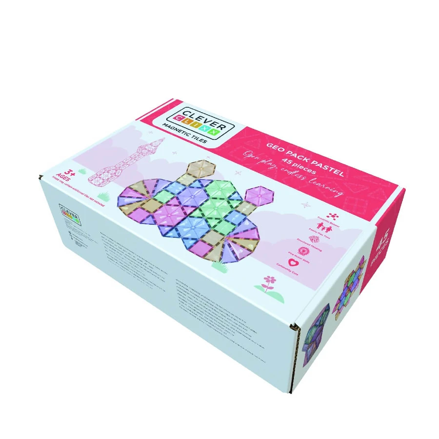 Jocuri magnetice de construit Pastel 45 piese, Cleverclixx