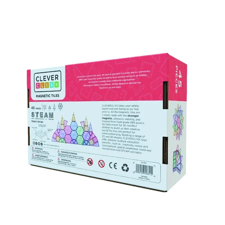 Jocuri magnetice de construit Pastel 45 piese, Cleverclixx