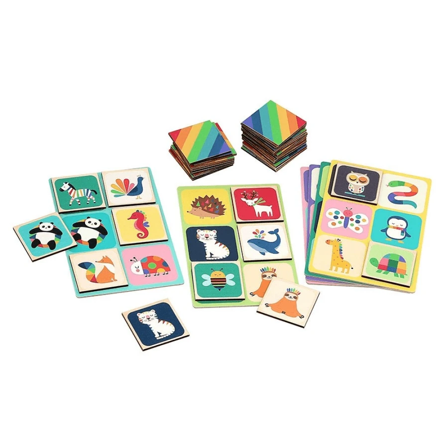 Jeu de loto en bois - animaux arc-en-ciel