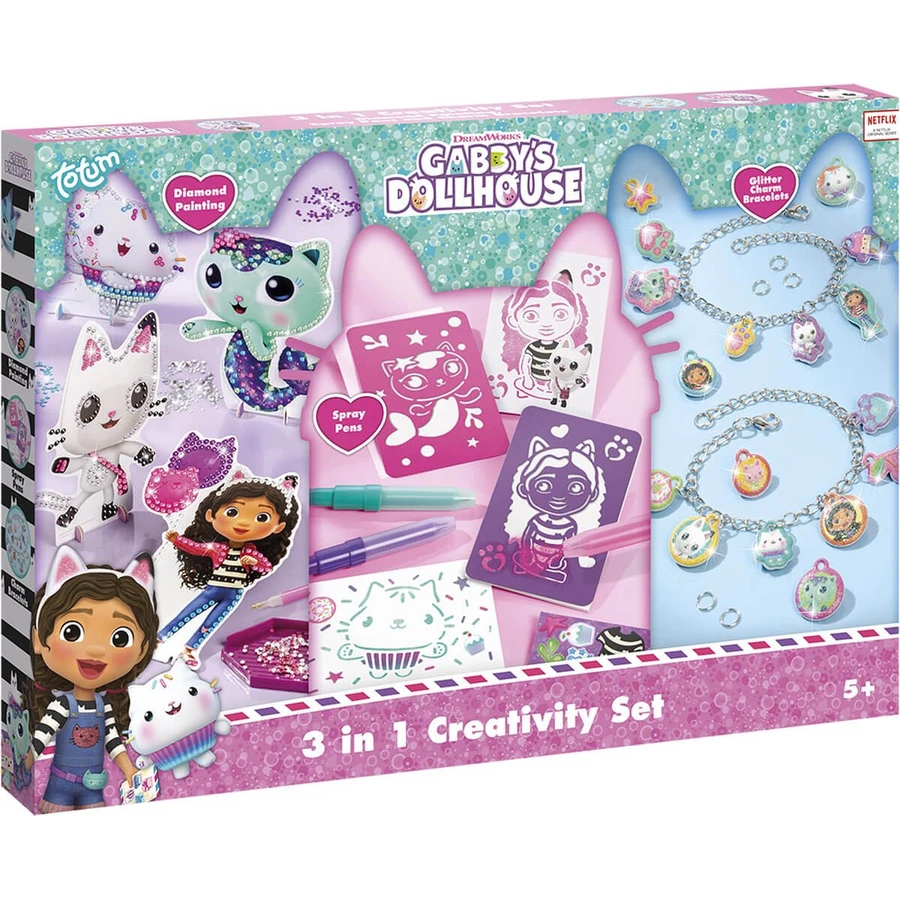 Set créatif 3 en 1, bracelets avec pendentifs, crayons en spray et peinture sur diamant, Gabby's Dollhouse
