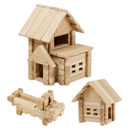 Set de construcție din lemn „Casă cu Garaj” 75 piese