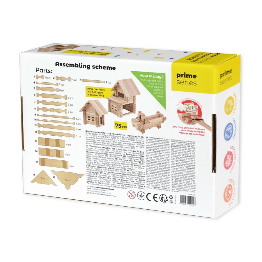 Set de construcție din lemn „Casă cu Garaj” 75 piese