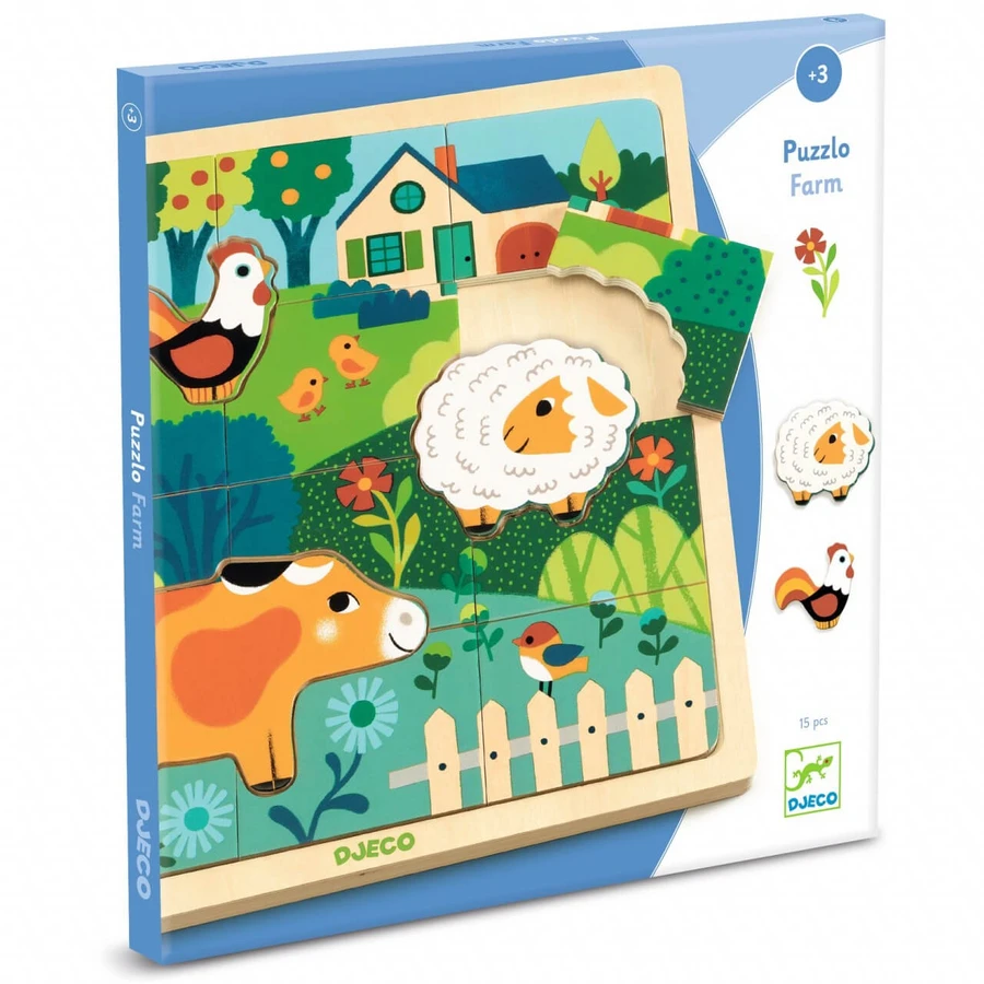 Puzzle de madera Animales de granja, Djeco
