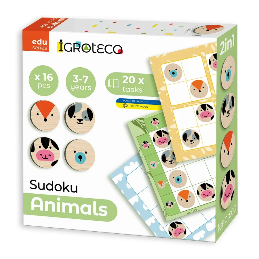 Jeu de logique en bois "Sudoku Animals" 16 pièces