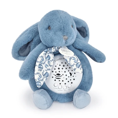 Veioza muzicala cu proiectie, iepuras pufos, 19 cm, albastru