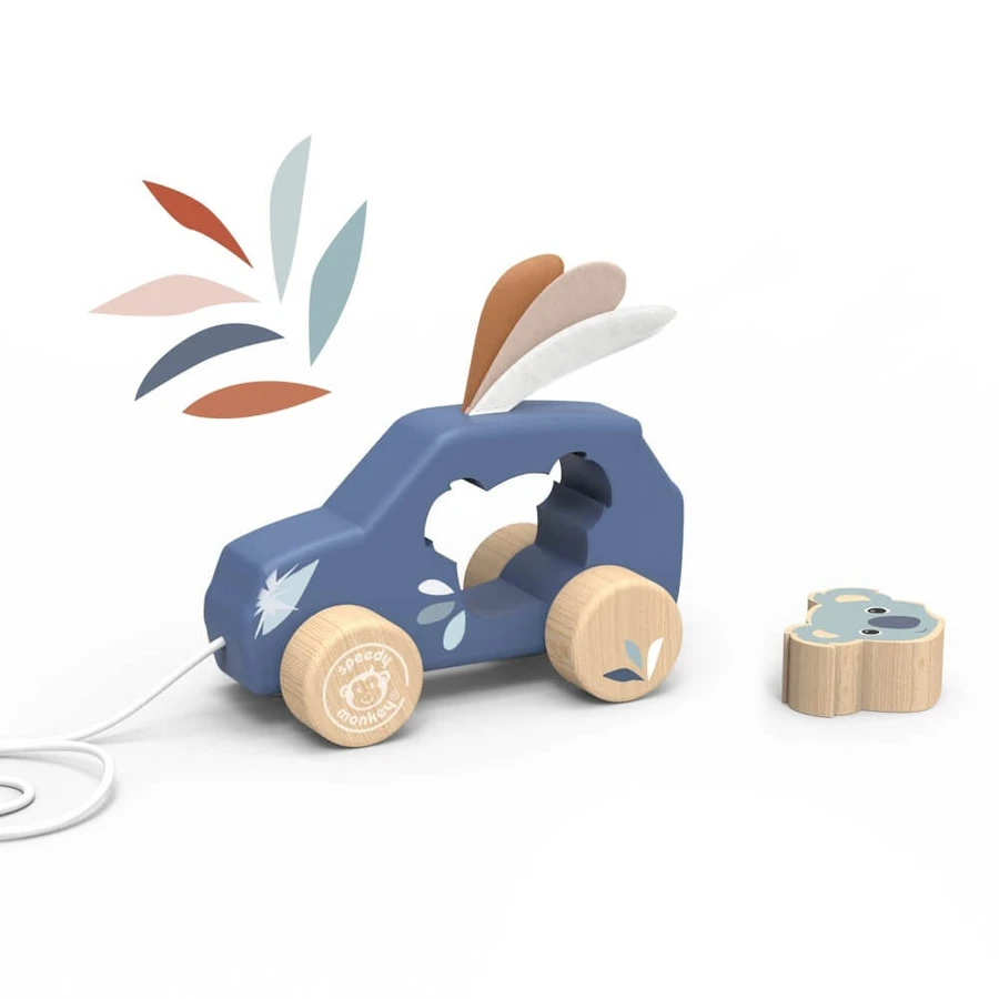 Speedy Monkey wooden pulling car