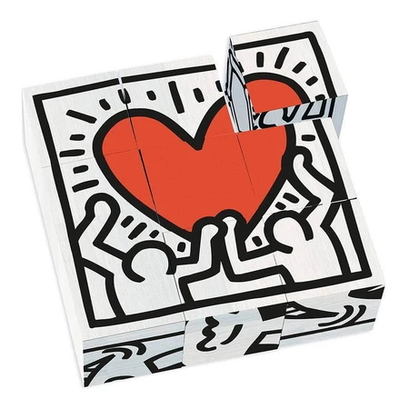 Puzzel 9 houten kubussen, Keith Haring